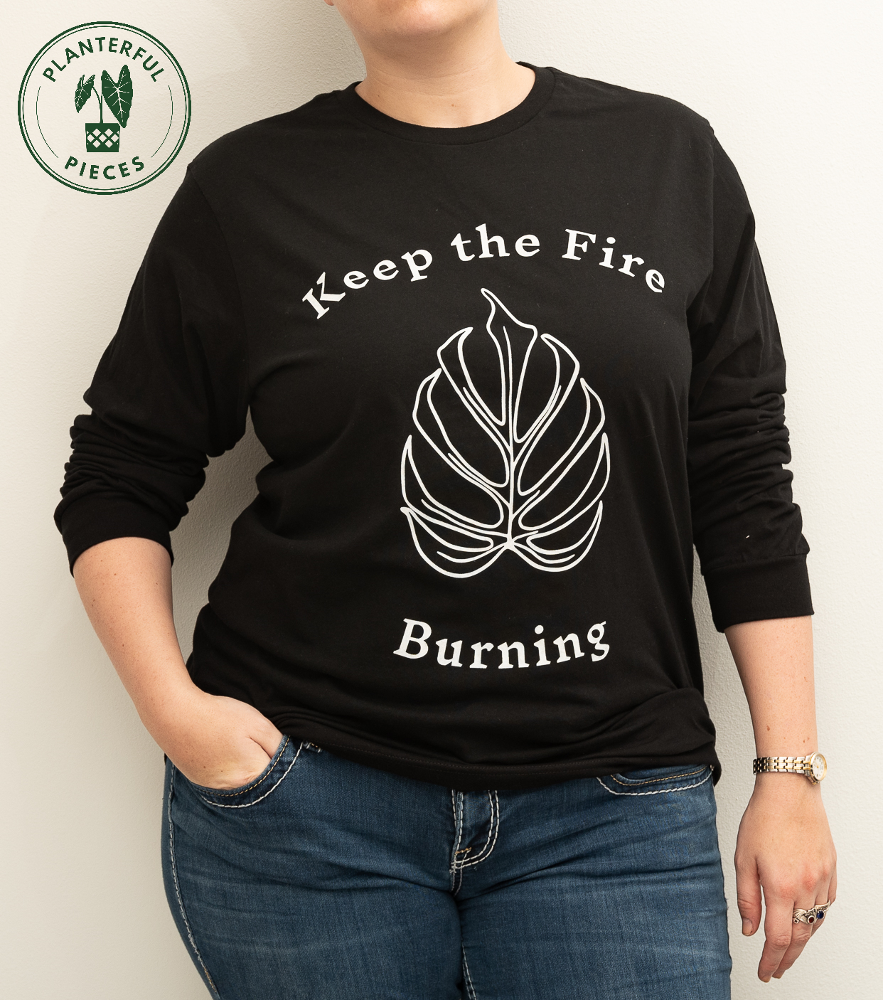 Keep the (Monstera) Fire Burning Long Sleeve Tee, Unisex